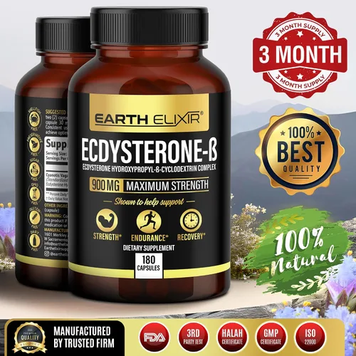 Miniatura 3 de Earth Elixir Suplementos de Ecdysterone 900 mg (180 cápsulas) – Hecho en Estados Unidos – Suplementos de construcción muscular para hombres con 95%