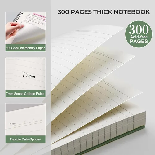 Miniatura 4 de AHGXG Cuaderno espiral rayado para la universidad - Cuaderno espiral perforado A4 de 8.5" x 11", 300 páginas con perforación para desprender