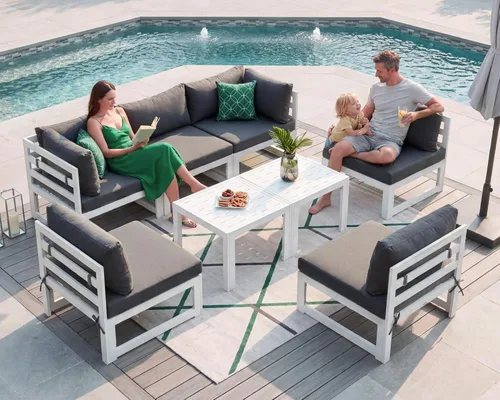 Miniatura 57 de NICESOUL - Juego de 10 muebles de patio extra grandes de aluminio moderno, sofá para exteriores con asiento de 29" de profundidad y ancho, 500 lbs