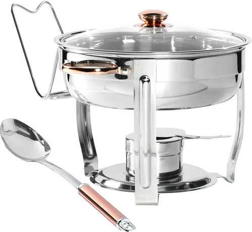 Denmark Tools for Cooks Celebrations Cookware Collection - Juego de 8 platos redondos de acero inoxidable de 4 cuartos de galón con tapa de vidrio