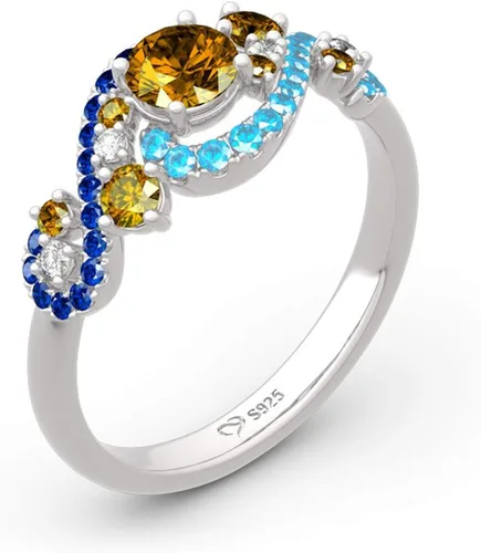 Miniatura 2 de Jeulia Juego de anillos de boda de compromiso de la noche estrellada de corte redondo, anillo de novia de plata de ley, aniversario de moda, día
