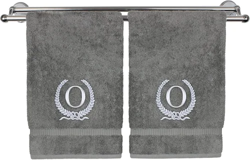 Miniatura 125 de Toalla de mano con monograma, regalo personalizado, 16 x 30 pulgadas, diseño de corona dorada bordada con letra blanca en toalla negra, extra