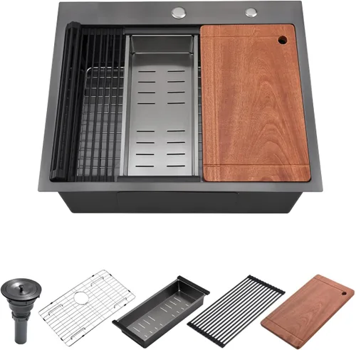 Miniatura 10 de Luckyhorse LH022S1520B - Fregadero de barra de cocina negro con caída de 15 pulgadas, calibre 16, acero inoxidable, color negro