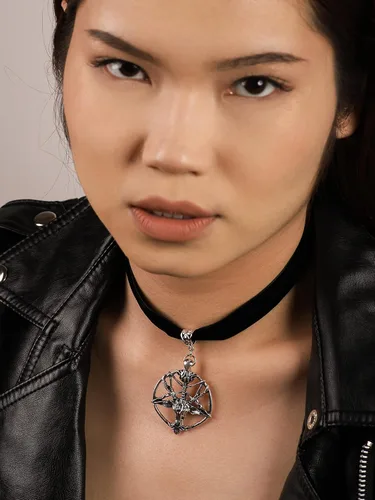 Miniatura 3 de Sacina Gargantilla gótica de baphomet, gargantilla de calavera de pentagrama negro, collar gótico, gargantilla gótica, gargantilla gótica