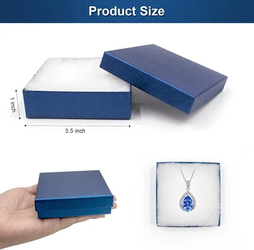Miniatura 3 de opaprain Cajas de regalo azules de joyería de cartón, paquete de 20 unidades de 3.5 × 3.5 × 1 pulgada, se aplica a mostrar collares, anillos