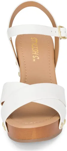 Miniatura 4 de STYLISH S SHIFT - Sandalias de tacón de plataforma de madera sintética con correa de tobillo y puntera abierta para mujer