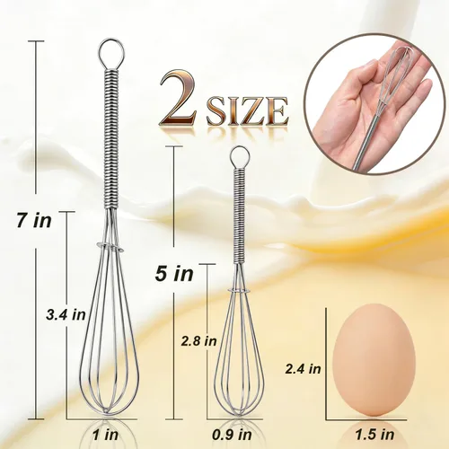 Miniatura 6 de Anaeat Mini batidores de alambre, juego de 2 batidores portátiles de acero inoxidable para cocina y batidor de huevos con alambre grueso, globo 2