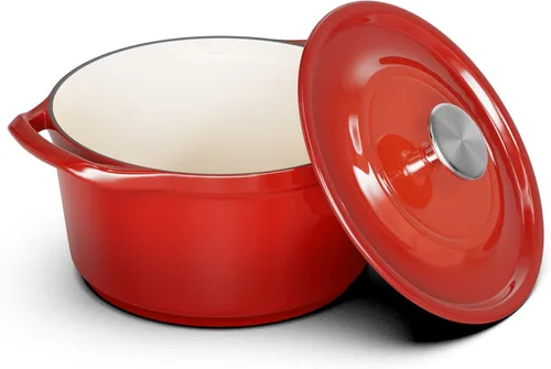 SUNHOUSE Olla de horno holandés de hierro fundido esmaltado, horno holandés de 3 cuartos de galón con tapa para hornear pan, estofado, guisos, olla