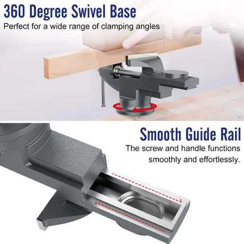 Miniatura 5 de Housolution Abrazadera Universal de Mesa de 3 Pulgadas, Base Giratoria de 360°, Abrazadera de Banco para el Hogar, Abrazadera de Tornillo de Banco
