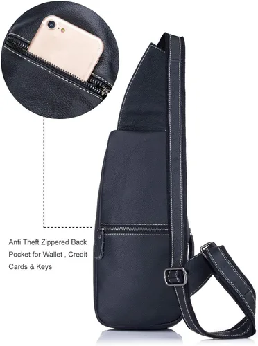 Miniatura 4 de Bolso bandolera pequeño de cuero para mujeres y hombres, bolsa cruzada, bolsa de pecho, mochila de viaje de hombro, resistente al agua, Negro