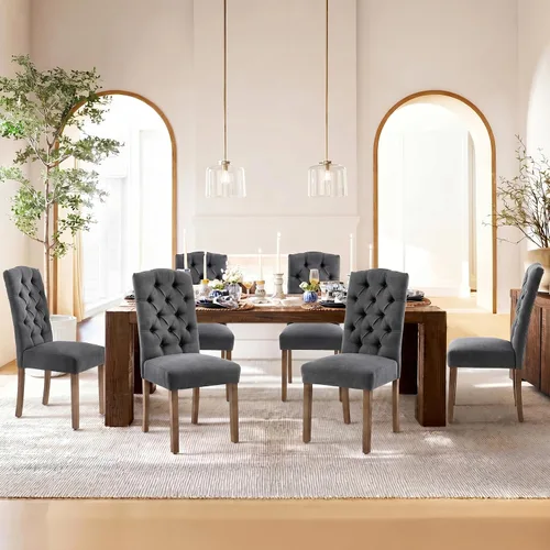 Miniatura 23 de Juego de sillas de comedor Parsons tapizadas copetudas, decoración de comedor de tela, elegante y moderna, para cocina, sala de estar con botones