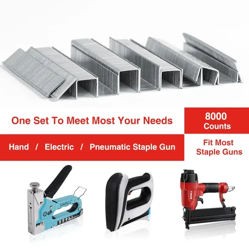 Miniatura 6 de SHALL Kit combinado de grapas T50 resistentes y clavos Brad 18GA, 8000 unidades, cuatro tamaños de grapas T50 para pistola de grapas, incluyendo