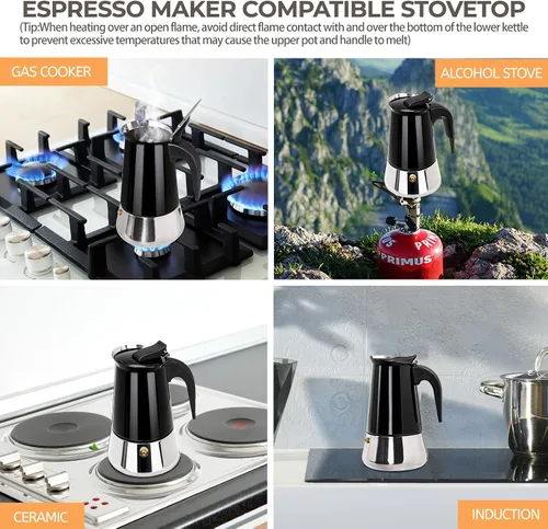 Miniatura 5 de 2 Cup 100ml Moka Pot Stainless Steel Espresso Coffee Maker Stovetop Coffeemaker Italian Classic Style Brewing Greca Cafe Mocha Machine for Cafeteras