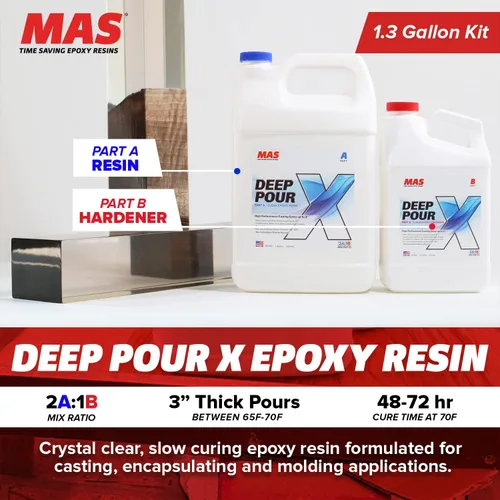 Miniatura 2 de MAS Epoxies Deep Pour X Kit de resina epoxi, 1.5 galones, (resina de 1 galón + 0.5 galones más dura) para fundición, encapsulación, llenado