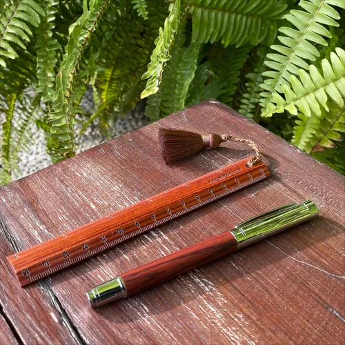 Miniatura 3 de LACHIEVA LUX Bonito y elegante bolígrafo de palisandro con regla/marcador, regalo de lujo para mujer y hombre Rosewood