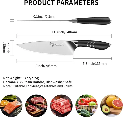 Miniatura 2 de MAD SHARK Cuchillo de chef de 8 pulgadas, cuchillo de cocina de alto carbono de acero inoxidable con mango ergonómico, cuchillo de cocina con caja
