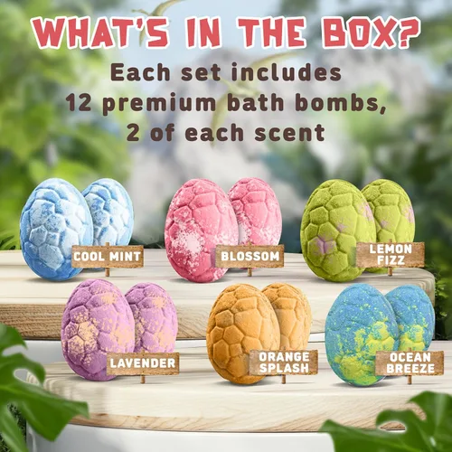 Miniatura 2 de Bombas de baño 100% naturales para niños con juguetes sorpresa en el interior con difusores de dinosaurios seguros para niños - Paquete de 12 bombas