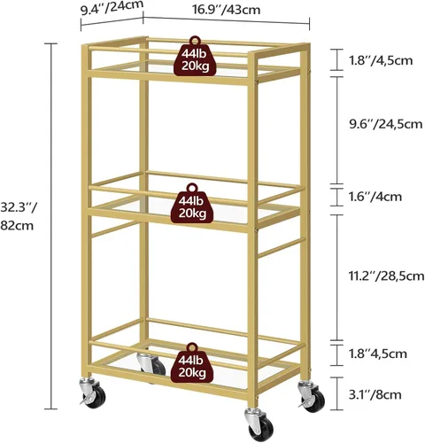 Miniatura 3 de MAHANCRIS Carrito de bar para el hogar, carrito de bebidas de 3 niveles con ruedas, carrito de servicio de bar en casa, carrito de mini bar