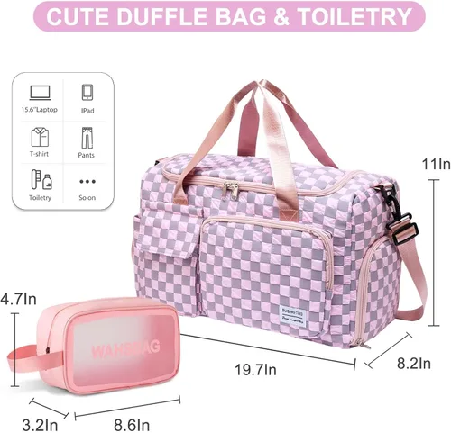 Miniatura 44 de Pequeña bolsa de gimnasio para mujer, bolsa de viaje con compartimento para zapatos