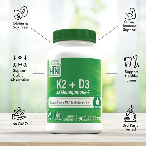 Miniatura 3 de Advanced K2 (MenaQ7) (100mcg) con vitamina D3 (1000 UI) 60 VegeCaps – El único K2 clínicamente validado y patentado en el mercado hoy más 1000 UI
