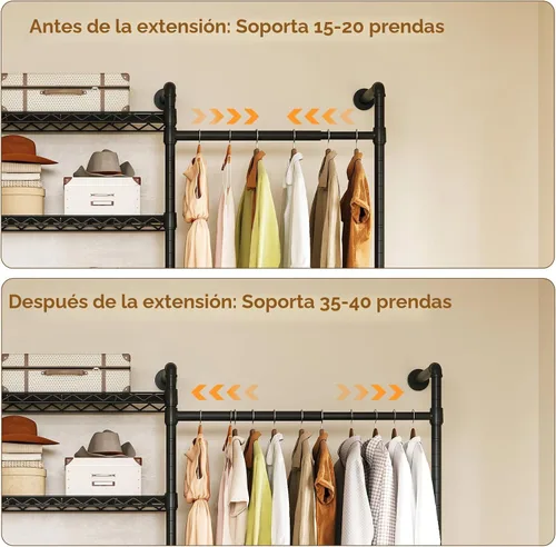 Miniatura 4 de ONBRILL H4 Sistema de Clóset Montado en Pared, Perchero de Tubería Industrial Expandible para Colgar Ropa, Organizadores de Clóset y Almacenamiento