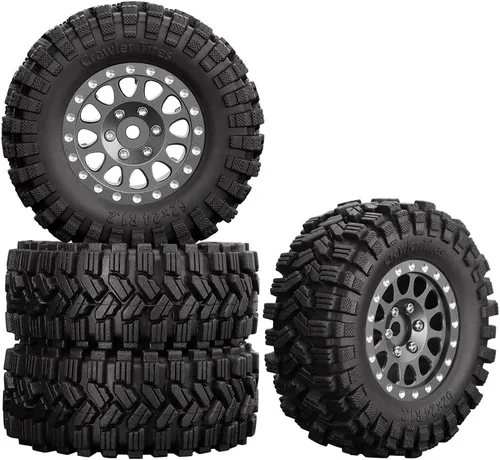 GLOBACT Neumáticos de aluminio de 1.2 pulgadas, neumáticos de goma suave y pegajosa de 2.441 x 0.945 in para 1/18 TRX4M 1/24 Axial SCX24 RC Crawler