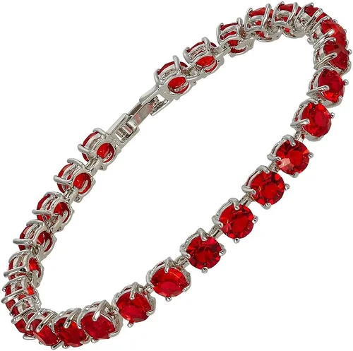 RIZILIA Pulsera de tenis chapada en oro de 18 quilates con circonita cúbica multicolor de corte redondo, 7"