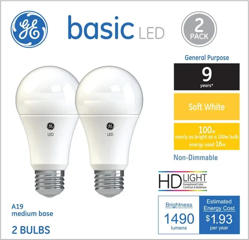 Miniatura 4 de GE Bombillas LED básicas, 100 vatios, blanco suave, A19, base mediana (paquete de 2)