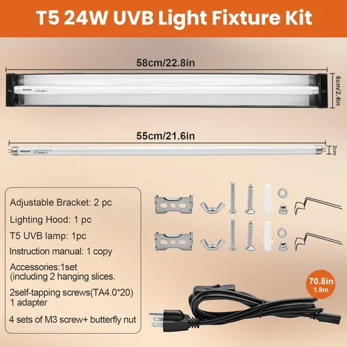 Miniatura 6 de Lámpara de reptil T5 HO UVB con bombilla UVB de 10.0, luz UVB de alto rendimiento de 24 W para reptiles, barra de luz UVB T5 de 22 pulgadas