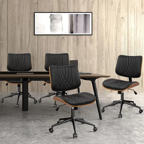 Miniatura 9 de CLATINA Silla de oficina en casa sin brazos, silla de escritorio con ruedas, silla de lectura de altura ajustable, respaldo medio de cuero y silla