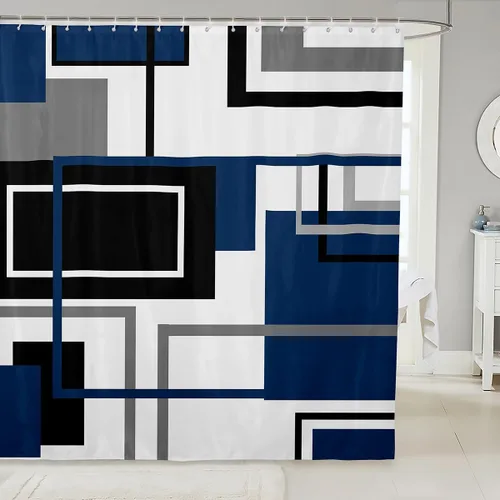 Miniatura 21 de Cortinas de ducha abstractas de líneas geométricas para niños, cortinas de baño con diseño empalmado de rayas para niñas, niños y adultos, cortinas