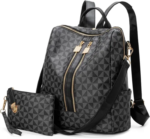 Miniatura 8 de Mochila Monedero para Mujer de Cuero Anti-robo Grande de Diseñador de Moda Mochila de Viaje Bolsa Mochila para Hombre Bolsas de Hombro, A-Marrón