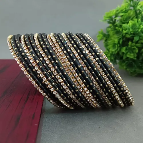 Miniatura 2 de Efulgenz Indian Bangle Set Rhinestone CZ Plain Metal Bracelet Bangle Jewelry for Women