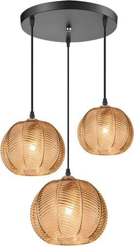 Miniatura 19 de Lámparas colgantes de esquina vintage para sala de estar, lámpara colgante de vidrio acanalado ámbar con cable enchufable, lámpara colgante bohemia