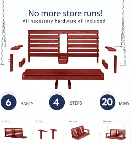 Miniatura 25 de KINGYES Columpio colgante para porche al aire libre, silla de columpio de patio de 2 asientos con portavasos, banco impermeable para patio y jardín