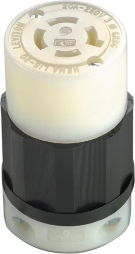 Leviton NEMA L15-20R, 3P, 4W, conector de bloqueo, grado industrial, 2423, 20 amperios, trifásico, 2423, negro-blanco