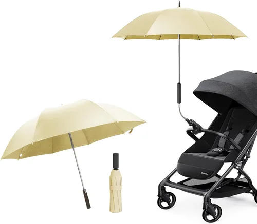 Miniatura 7 de Paraguas universal para cochecito de bebé, paraguas de bicicleta 210T, poliéster resistente al agua 360°, sombra ajustable Negro (Charcoal Black)