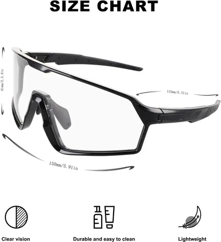 Miniatura 6 de BangLong Photochromic Cycling glasses for Men Women, Clear Running MTB Sunglasses UV Protection Marco negro fotocromático