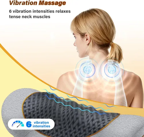 Miniatura 6 de Almohada masajeadora de cuello recargable 3 en 1 con calor, vibración y tracción de aire, almohada térmica para el cuello, joroba, relajación Gris