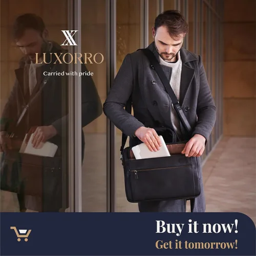 Miniatura 9 de Luxorro Maletín de cuero de grano completo para hombre, opción preferida de regalos para hombres, bolso de cuero artesanal para laptop con múltiples