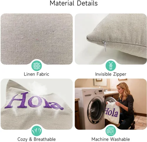 Miniatura 5 de Funda de almohada lumbar con nombre bordado personalizado, funda de almohada de lino con monograma para sofá cama, funda de almohada personalizada
