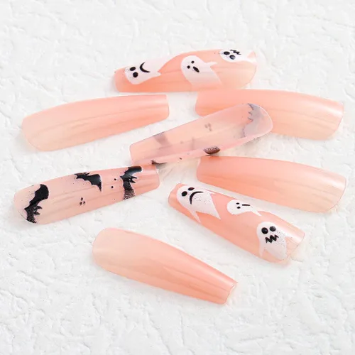 Miniatura 7 de Uñas postizas de Halloween con diseño de ataúd, uñas postizas acrílicas extralargas con diseños, uñas postizas de cobertura completa con gel, 24