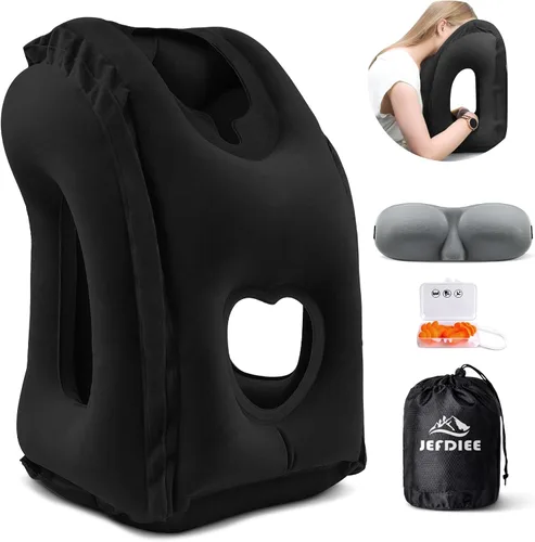 almohada de viaje inflable, almohada para el cuello de avión que apoya cómodamente la cabeza y la barbilla para aviones, trenes, autos, siestas en