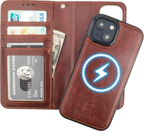 Miniatura 11 de Bocasal Funda tipo cartera desmontable para iPhone 15 con bloqueo RFID, ranuras para tarjetas, soporte de cuero PU premium, soporte magnético tipo