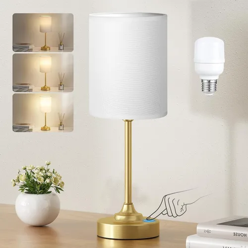Miniatura 19 de Fenmzee Juego de lámparas de mesa pequeñas táctiles regulables de 2 a 3 vías, carga USB A + C, salida de CA, base de grano de madera, bombillas