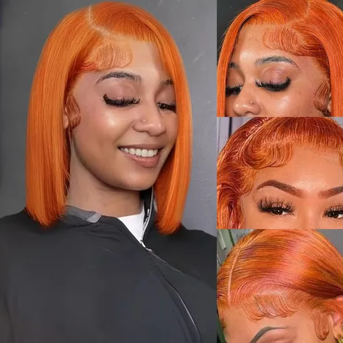 Miniatura 27 de Peluca Bob de Cabello Humano 13x4 Encaje Frontal HD Pelucas Bob de Encaje Frontal Cortas y Rectas para Mujeres Negras Cabello Humano Pre-Desplumado