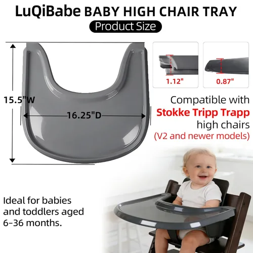 Miniatura 2 de Bandeja para silla alta para bebé compatible con Stokke Tripp Trapp V2+, bandeja de repuesto para silla alta Stokke, superficie lisa y fuerte Gris