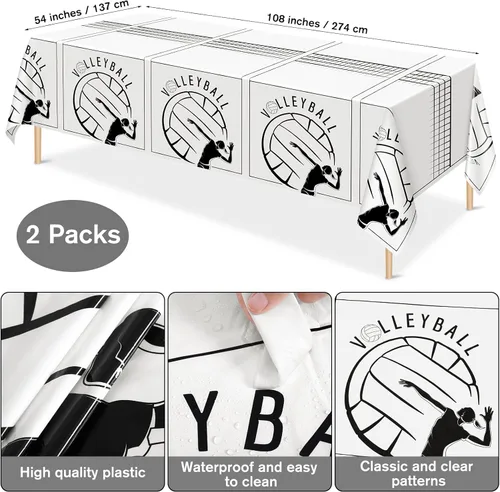 Miniatura 3 de durony 130 piezas de suministros de fiesta de voleibol, mantel de plástico, platos, tazas, servilletas, cubiertos, voleibol, decoraciones