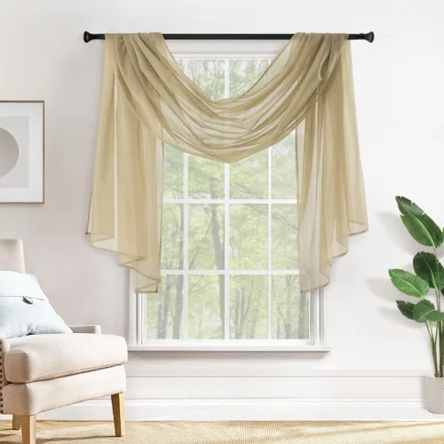 Miniatura 28 de MIULEE Cenefa Beige para Ventana para Fiesta - Cortina Transparente Cenefa Superior Tratamiento de Ventana Cortinas Decorativas para Arco de Boda