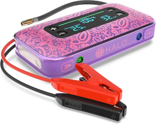 Miniatura 10 de HALO Bolt Air+ 1750 - Arrancador de batería portátil para automóvil Compresor de aire de 130 PSI, banco de energía USB de 59.9 Wh, pantalla Azul